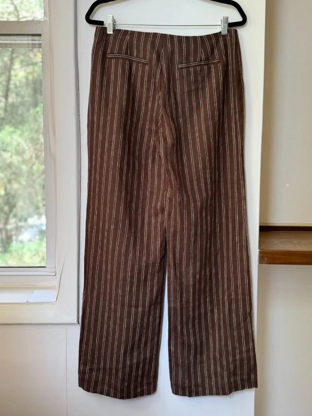 NWT Reformation Vida Linen Low-Rise Pants Brown Boardwalk Stripe 6
